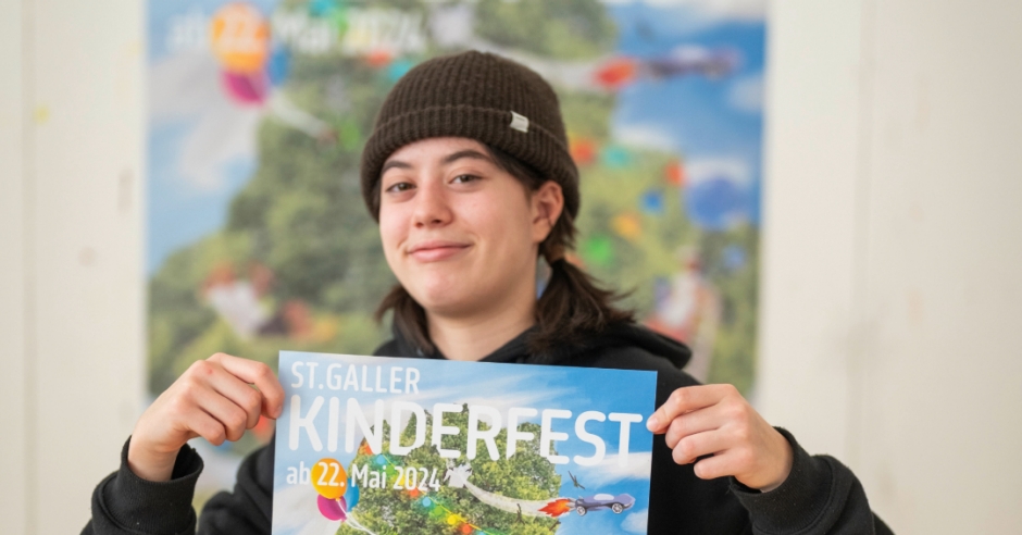Kinderfest-Plakat 2024, entworfen von einer Sch&uuml;lerin der Talentschule Gestaltung